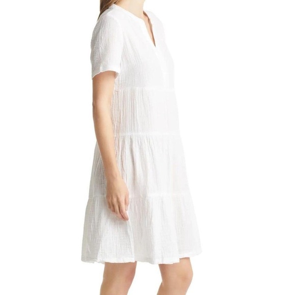 beachlunchlounge white cotton tiered short sleeve dress size xs - Picture 2 of 5